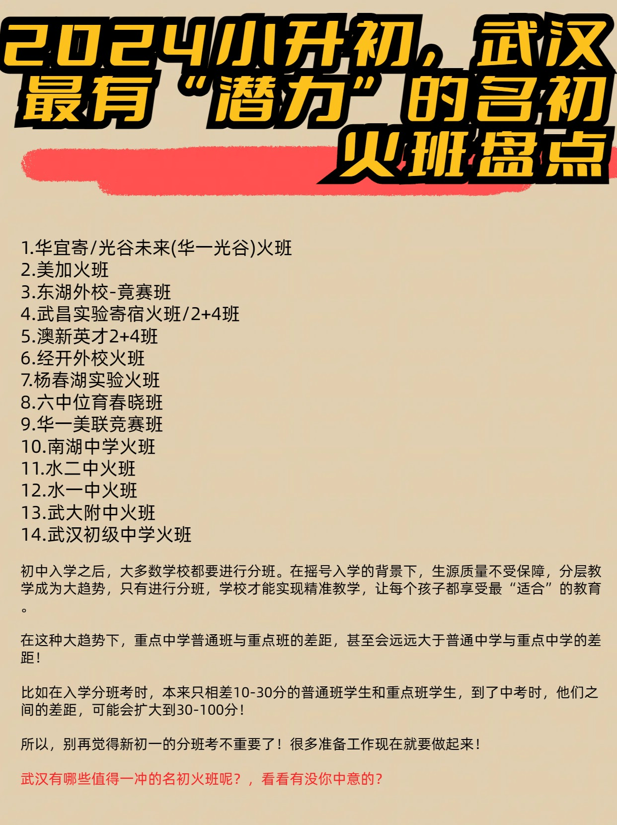 2024小升初，武汉最有“潜力”的名初火班盘点！